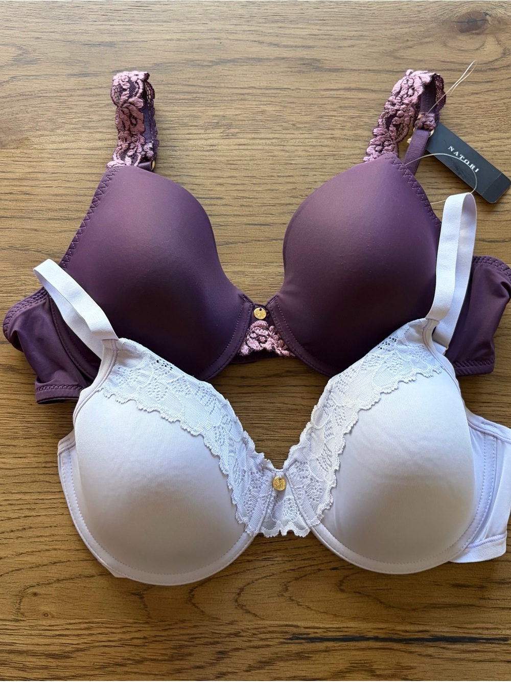 NWT Two 36C Natori Purple Lace Trim And Iced Purple Refined Underwire Bras